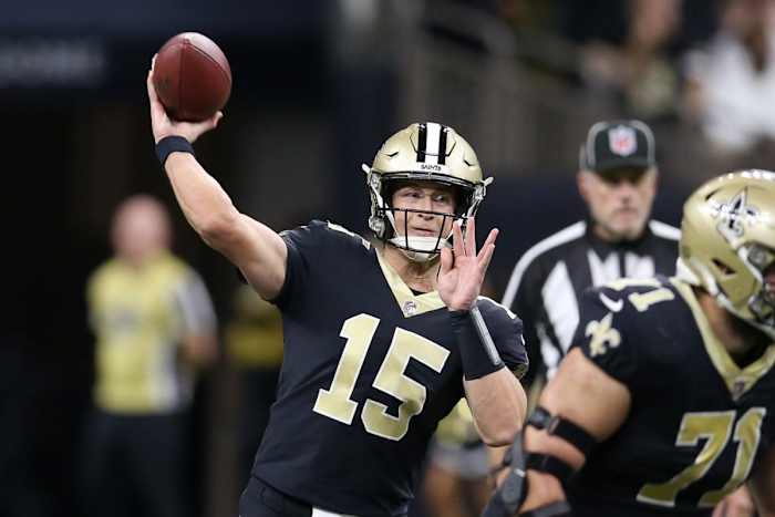 New Orleans Saints quarterback Trevor Siemian (15). Mandatory Credit: Chuck Cook-USA TODAY Sports